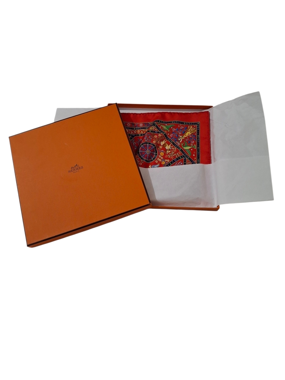 Hermes Peuple du Vent Silk Scarf 45cm Red Multicolor New In Box Mini Carre - Picture 14 of 14